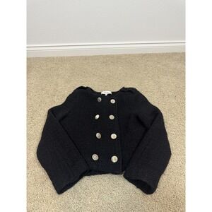 Reiss Jacket Girls 11-12Y Black Boucle Military Double Breasted Wool Blend